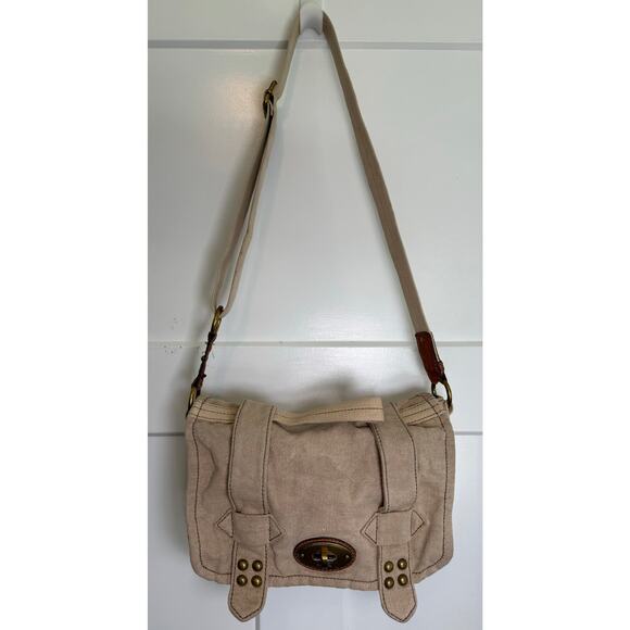 Fossil Long Live Vintage Khaki Canvas & Leather Crossbody Messenger‎ Bag Khaki - Picture 3 of 16